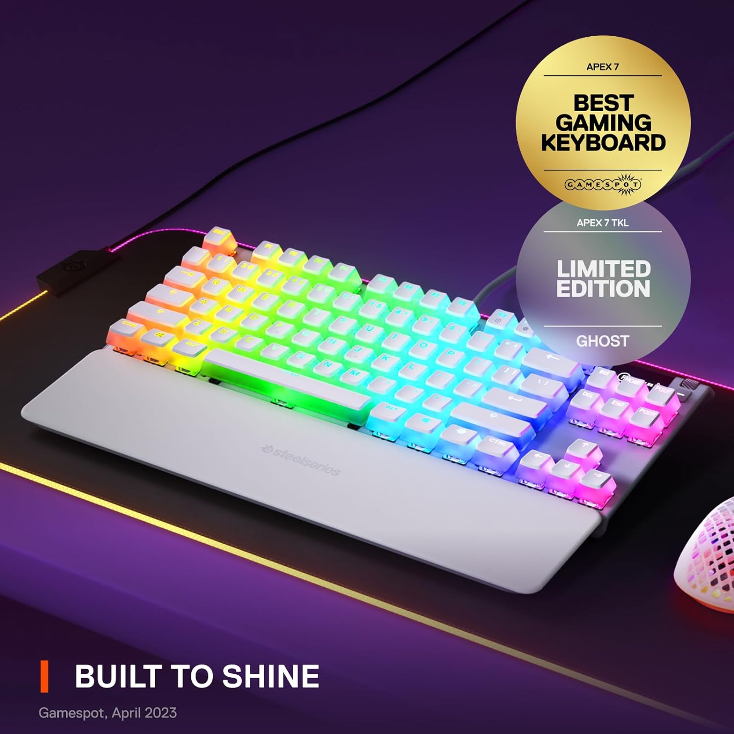  SteelSeries Apex 7 TKL Ghost - Mechanical Gaming Keyboard - OLED Smart Display - Linear & Quiet - Doubleshot PBT Pudding Keycaps - American QWERTY Layout