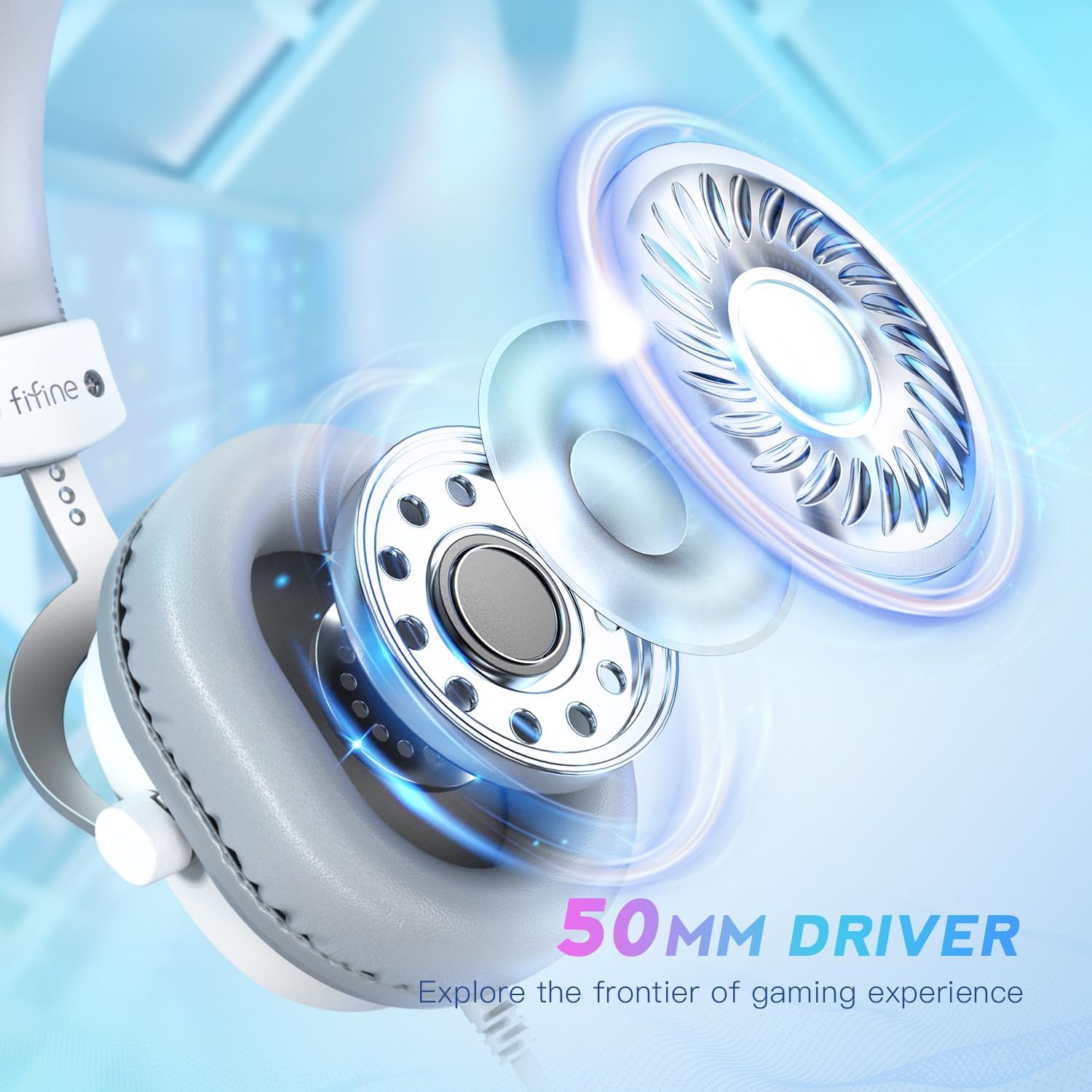  FIFINE Gaming Headset for PC, USB Headset with 7.1 Surround Sound, Detachable Microphone, Control Box, 3.5mm Headphones Jack, Gamer Over-Ear Wired Headset..