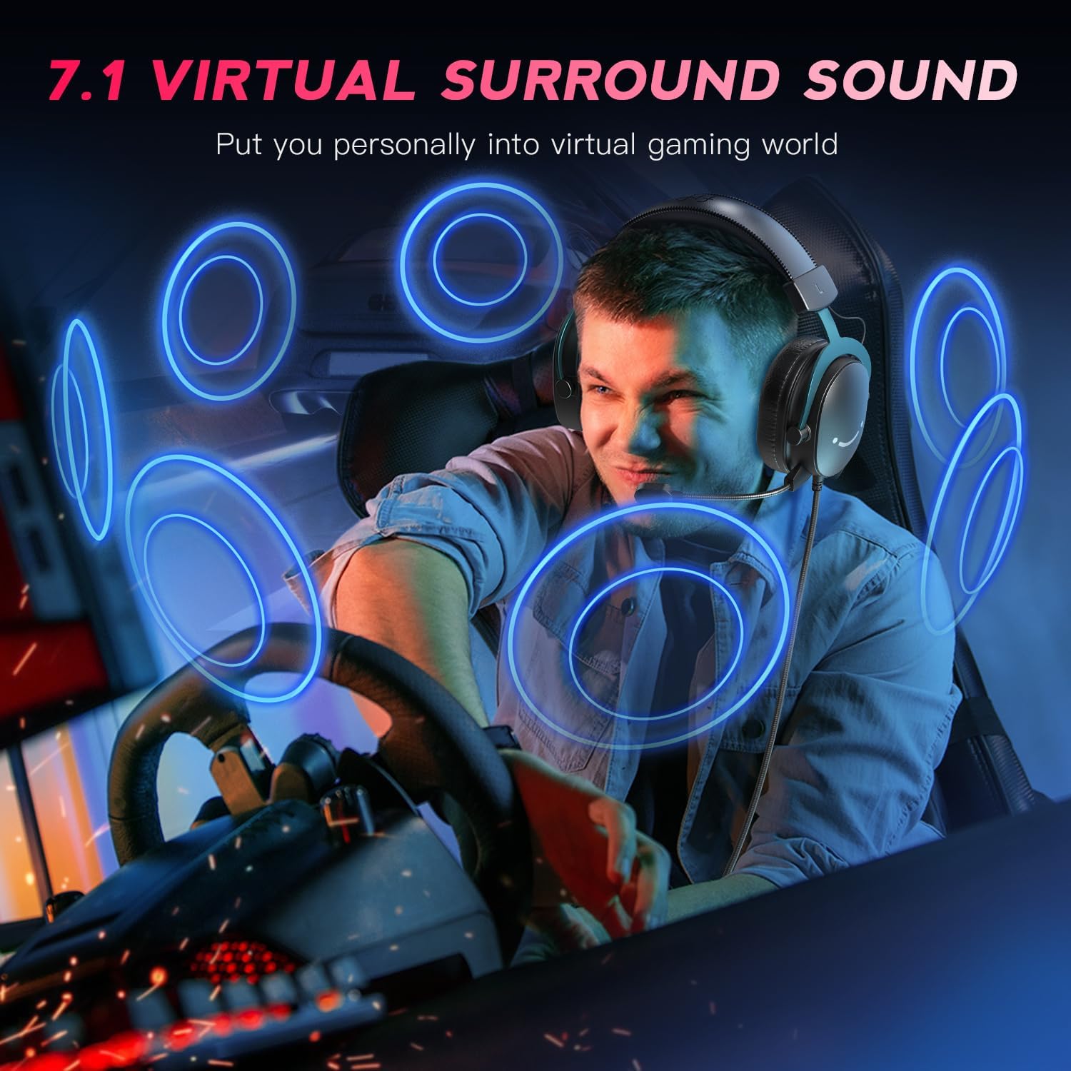  FIFINE Gaming Headset for PC, USB Headset with 7.1 Surround Sound, Detachable Microphone, Control Box, 3.5mm Headphones Jack, Gamer Over-Ear Wired Headset...