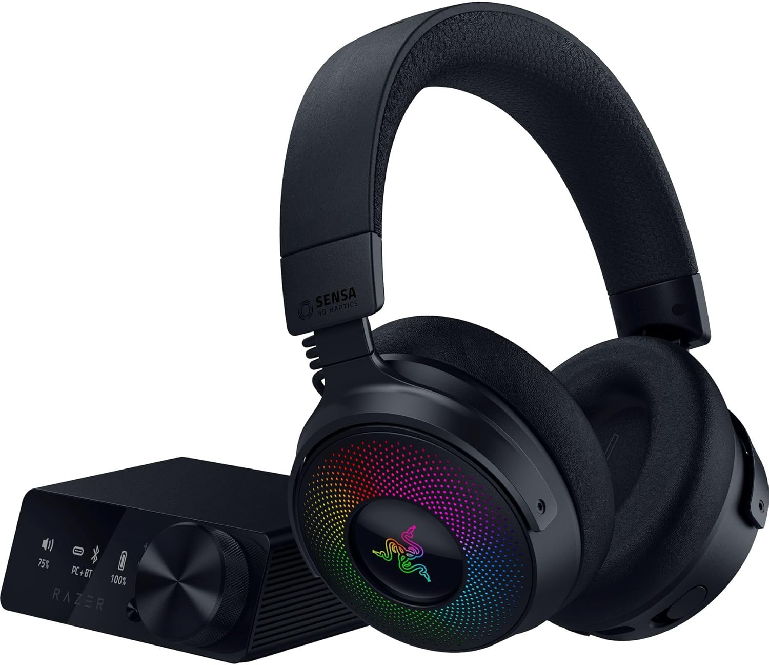 Razer Kraken V4 Pro Wireless Gaming Headset: OLED Control Hub - HD Haptics - 2.4GHz Wireless - Bluetooth - USB - 3.5 mm - Super Wideband Mic - For PC, Mac,
