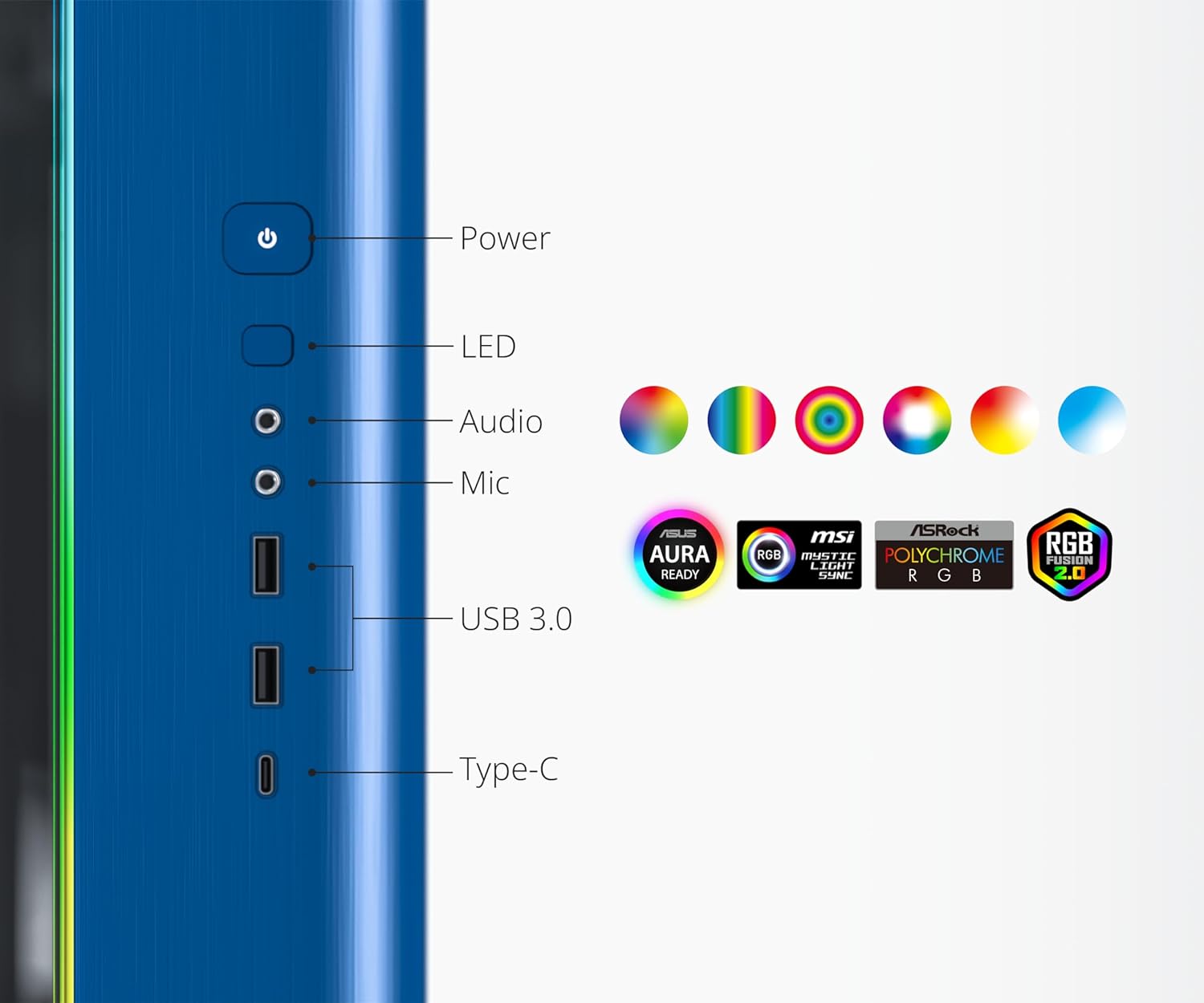 MONTECH, KING 95 Dual-Chamber ATX Mid-Tower PC Gaming Case, High-Airflow, Toolless Panels, Sturdy Curved Tempered Glass Front and Side Panel, ARGB Lighting, Prussian Blue