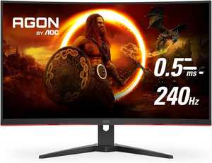 AOC C32G2ZE 32" Curved Frameless Gaming Monitor, Full HD 1920x1080, VA, 0.5ms 240Hz, AMD FreeSync Premium, DP/HDMI/VGA, VESA, 3-3-1 Re-Spawn Program, Xbox PS5 Switch,Black