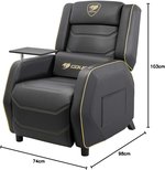 COUGAR Ranger Pro Royal Gaming Sofa, Steel-Frame, Breathable Pvc Leather, With Lumbar Pillow, 157Â° Recliner System, 160Kg Weight Capacity- Black
