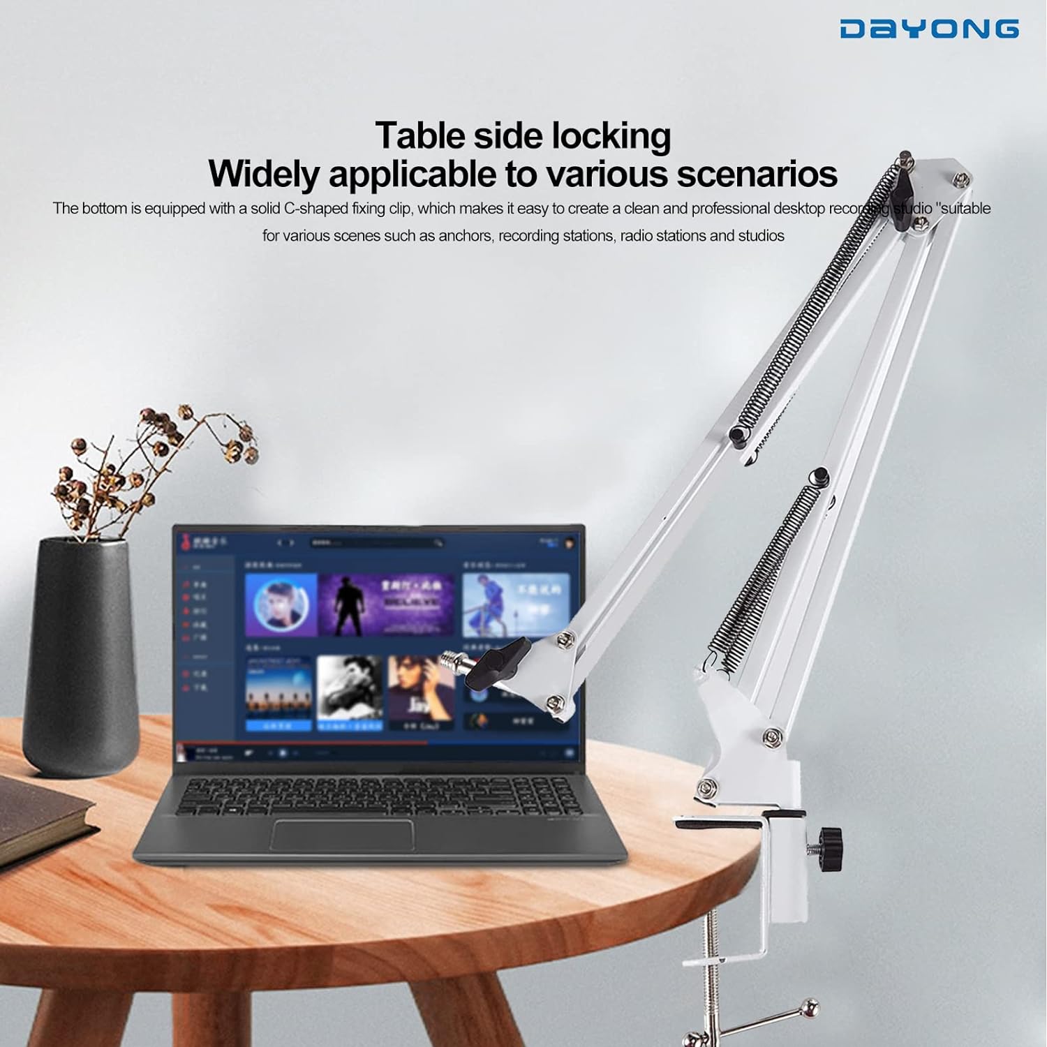 DAYONG Microphone Boom Stand,Heavy Duty Mic Boom Arm Desk Mount Adjustable Suspension Mic Stand (White)