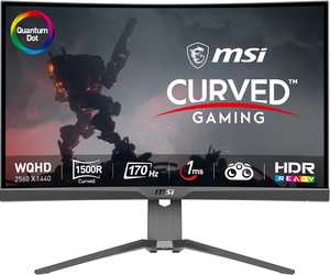 MSI MAG275CQRF QD, 27" Gaming Monitor, 2560 x 1440 (QHD) Rapid VA with Quantum Dot, 1 ms, 170Hz, FreeSync Premium, HDR Ready, 1000R, HDMI, DisplayPort