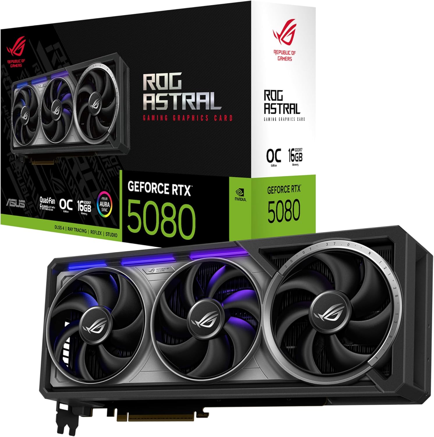  ASUS ROG Astral GeForce RTXâ„¢ 5080 OC Edition Gaming Graphics Card (PCIeÂ® 5.0, 16GB GDDR7, HDMIÂ®/DP 2.1, 3.8-Slot, 4-Fan Design, Axial-tech Fans, Patented...
