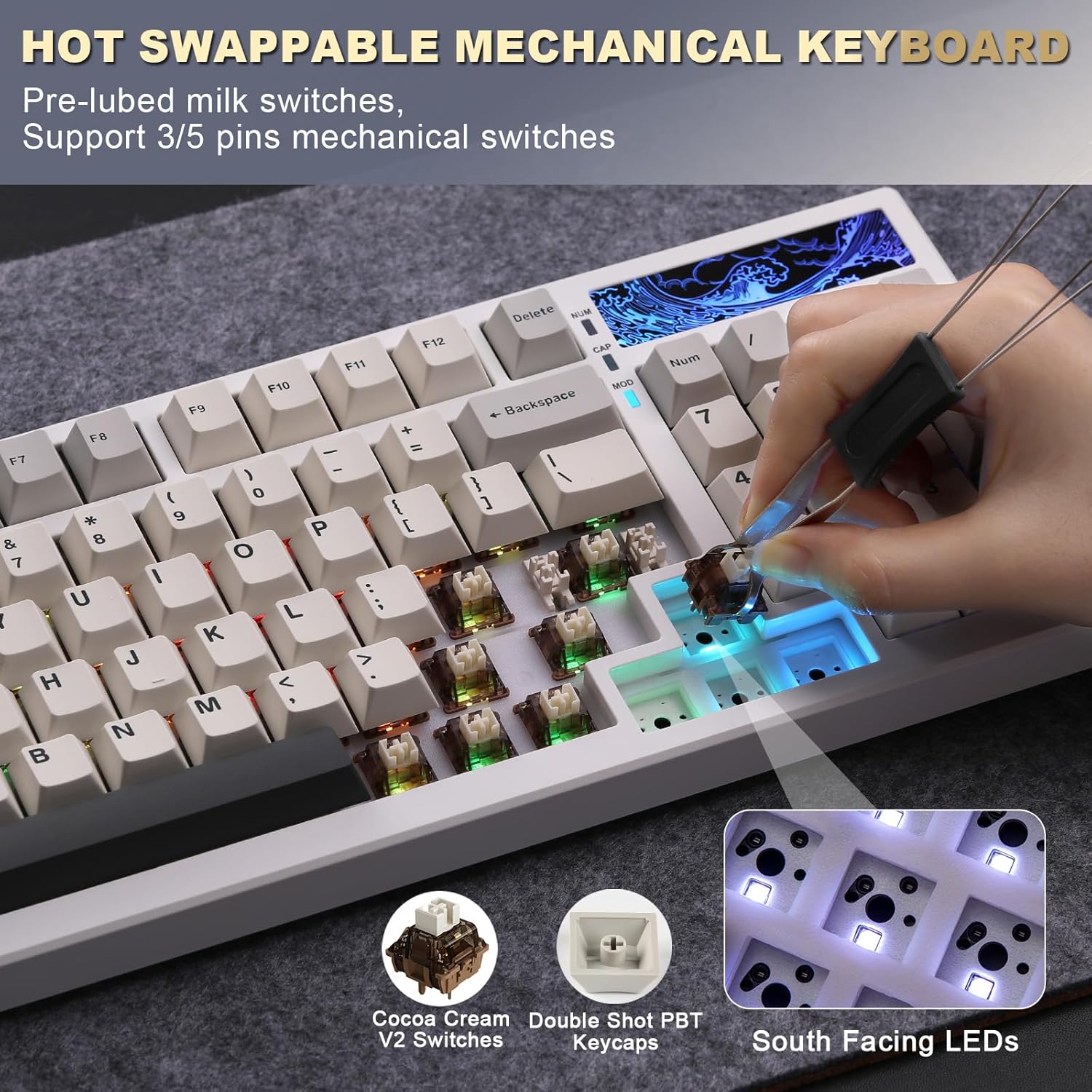  YUNZII YZ98 Gasket Mechanical Keyboard 99 Key Hot Swappable BT5.0/2.4G/USB-C Wireless Gaming Keyboard NKRO 98% 1800 Layout with RGB LED Backlit for...