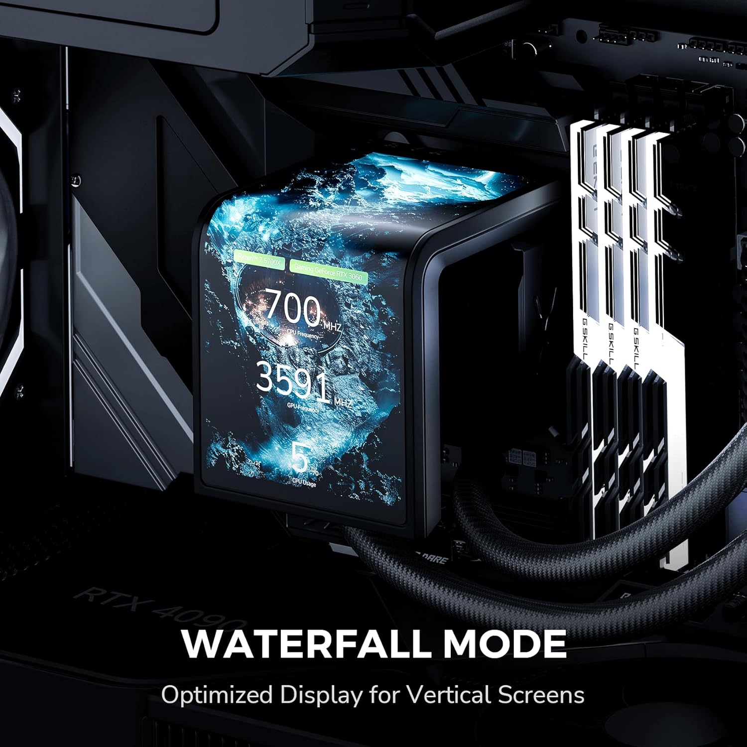 TRYX Panorama SE 360 ARGB 360mm AIO Rotatable 6.5'' AMOLED Curved Screen 3D Anamorphic Effect Customizable AIO Cooler 360mm Asetek Adela 280w TDP...