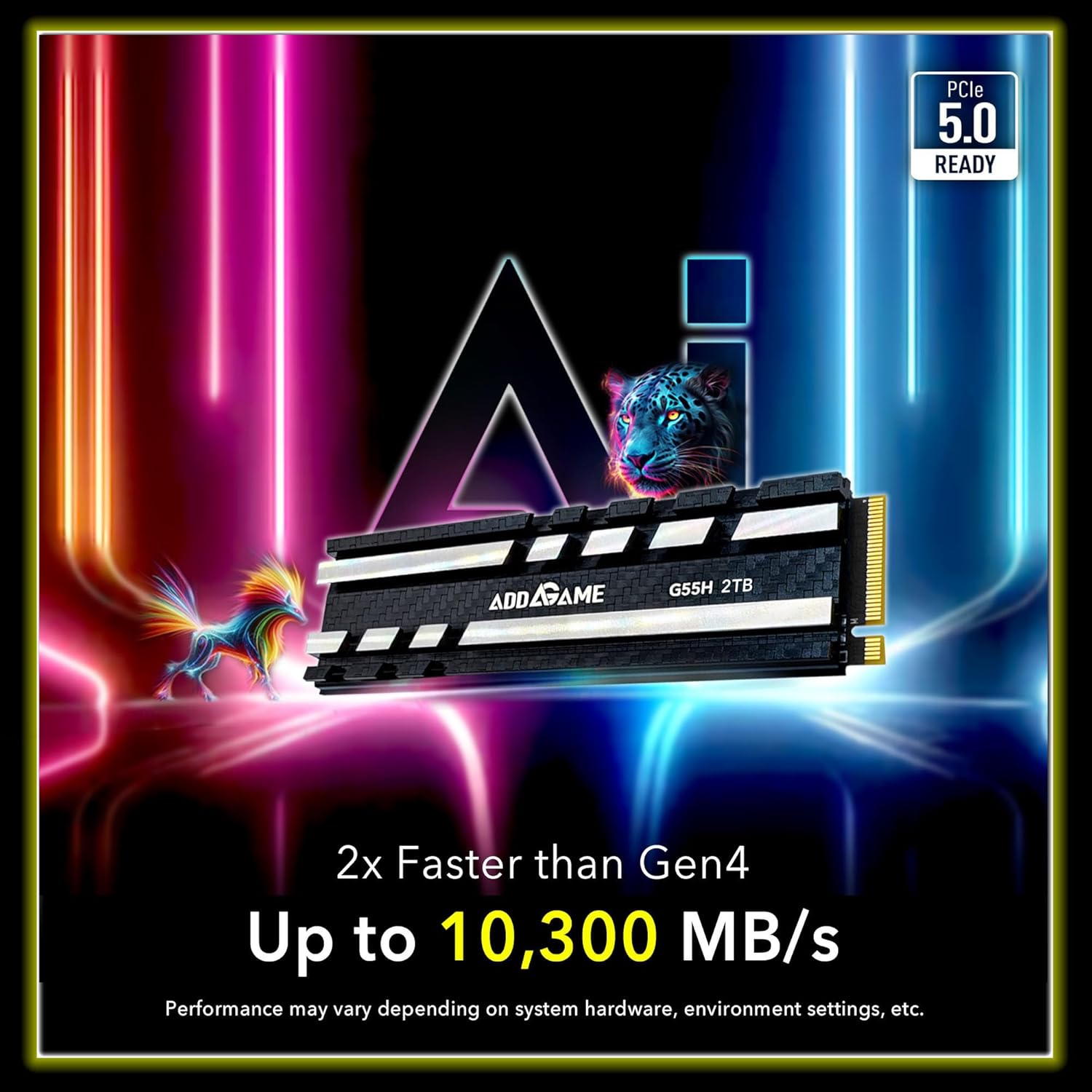 Addlink G55H 2TB PCIe Gen5 NVMe M.2 SSD with Heatsink - Up to 10,300MB/s - Game Ready - Internal Solid State Drive - Compatible with PCs and PS5 (ad2TBG55HM2P)