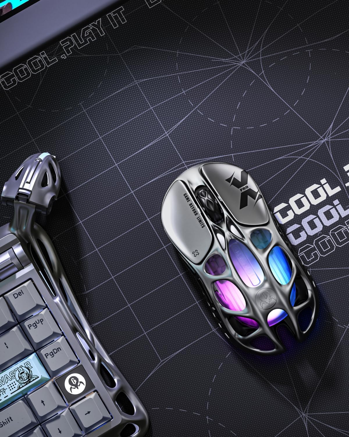 GravaStar Mercury X Pro Wireless Gaming Mouse, Come with 8K Dongle â€“ 32,000 DPI PAW 3950 Sensor, 8,000Hz Polling Rate, Only 49g, Magnesium Alloy Hollow Frame, RGB Lighting, 5 Programmable Buttons