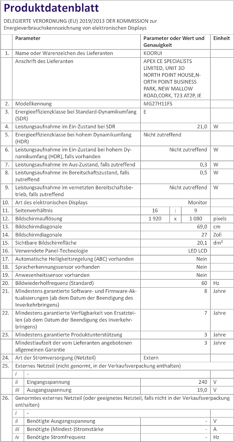  KOORUI 27 Inch Full HD Gaming Monitor 240hz, 1ms, DCI-P3 90% Color Gamut, Adaptive Sync (1920 x 1080, HDMI, DisplayPort) Black