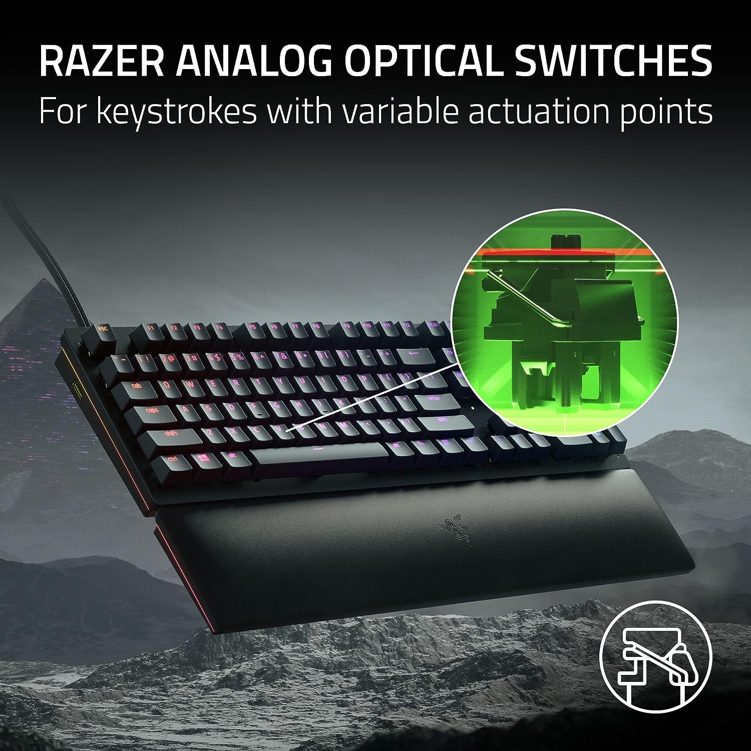  Razer Huntsman V2 Analog Gaming Keyboard: Razer Analog Optical Switches - Chroma RGB Lighting - Magnetic Plush Wrist Rest - Dedicated Media Keys & Dial