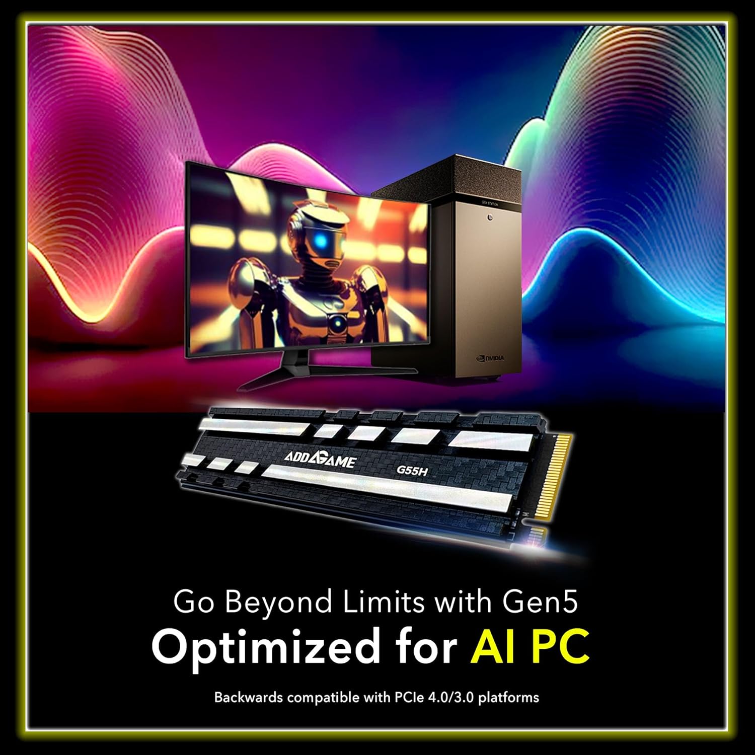 Addlink G55H 2TB PCIe Gen5 NVMe M.2 SSD with Heatsink - Up to 10,300MB/s - Game Ready - Internal Solid State Drive - Compatible with PCs and PS5 (ad2TBG55HM2P)