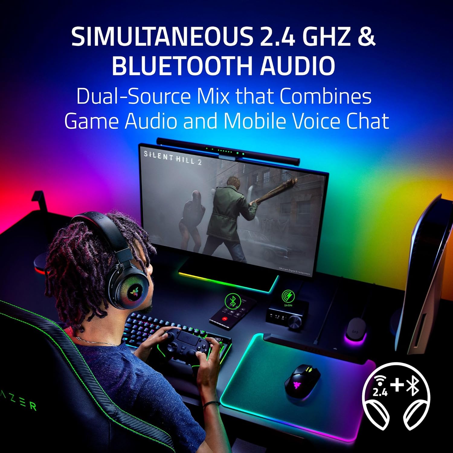 Razer Kraken V4 Pro Wireless Gaming Headset: OLED Control Hub - HD Haptics - 2.4GHz Wireless - Bluetooth - USB - 3.5 mm - Super Wideband Mic - For PC, Mac,