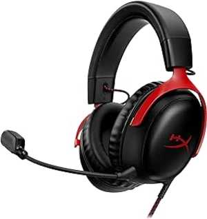  HyperX Cloud III Wired Gaming Headset, For PC / PS5 / PS4 / Xbox Series, Angled 53mm Drivers, Noise Cancelling, With LED Mic Mute Indicator, 10Hz-21kHz Frequency Response, Black/Red | 727A9AA