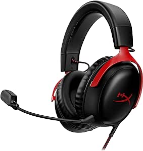  HyperX Cloud III Wired Gaming Headset, For PC / PS5 / PS4 / Xbox Series, Angled 53mm Drivers, Noise Cancelling, With LED Mic Mute Indicator, 10Hz-21kHz Frequency Response, Black/Red | 727A9AA