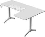 Gamax HY-R L-Shaped Gaming Table with Mousepad, Headphone Hook, Cup Holder, And Cable Management, 1.2mm Thick Steel, P2 Carbon Fiber Grain, 160x100x75cm Size, White | HY-R-WHT