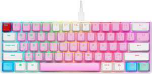 GamerTek GK60 Mini Pro Mechanical Gaming Keyboard, 61 Keys ANSI, English + Arabic Dual Layout, NKRO Full Anti Ghosting, RGB With 18 Effects, Detachable Cable, Cotton Candy Pink | GK60 Mini Pro