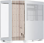 APNX V1 V1-W-WT-v1 ATX Mid Tower Glass Edition Computer Case, Up To 360mm Radiators, x10 Fan Slot, SGCC Body Material, Wood Front Panel, 0.8mm Steel Thickness, White & Wood | APCM-VI01103.21
