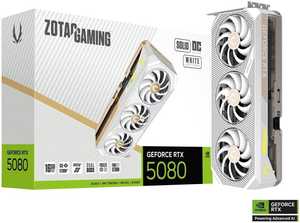 ZOTAC GAMING GeForce RTX 5080 SOLID OC Graphics Card, 16GB GDDR7 256-Bit Memory, 2640MHz Engine Clock, 30 Gbps Memory Clock, 10752 CUDA Cores, PCI Express 5.0 x16, White | ZT-B50800Q-10P