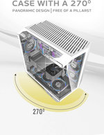 DarkFlash DY470 ATX Computer Case, 7x Pre-Installed aRGB Fans, 360mm Radiators, Up to 10x 120mm Fan Support, Cable Management Panel, 330Â° Immersive Panoramic View, 3 Glass Panels, Ice White | DY470