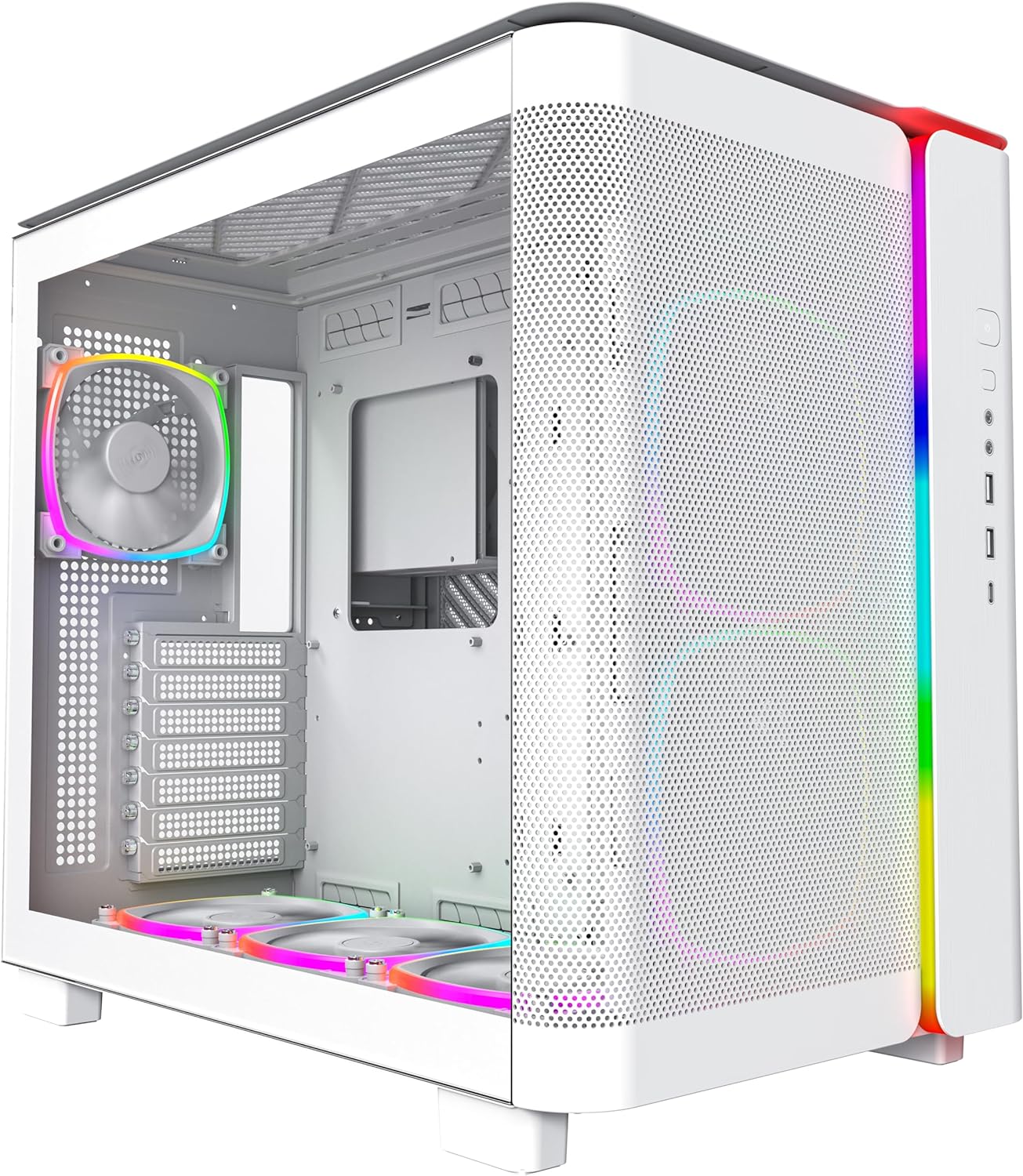 MONTECH, KING 95 PRO Dual-Chamber ATX Mid-Tower PC Gaming Case, High-Airflow, Toolless Panels, Sturdy Curved Tempered Glass Front, Six ARGB PWM Fan Pre-installed with Fan Hub, White