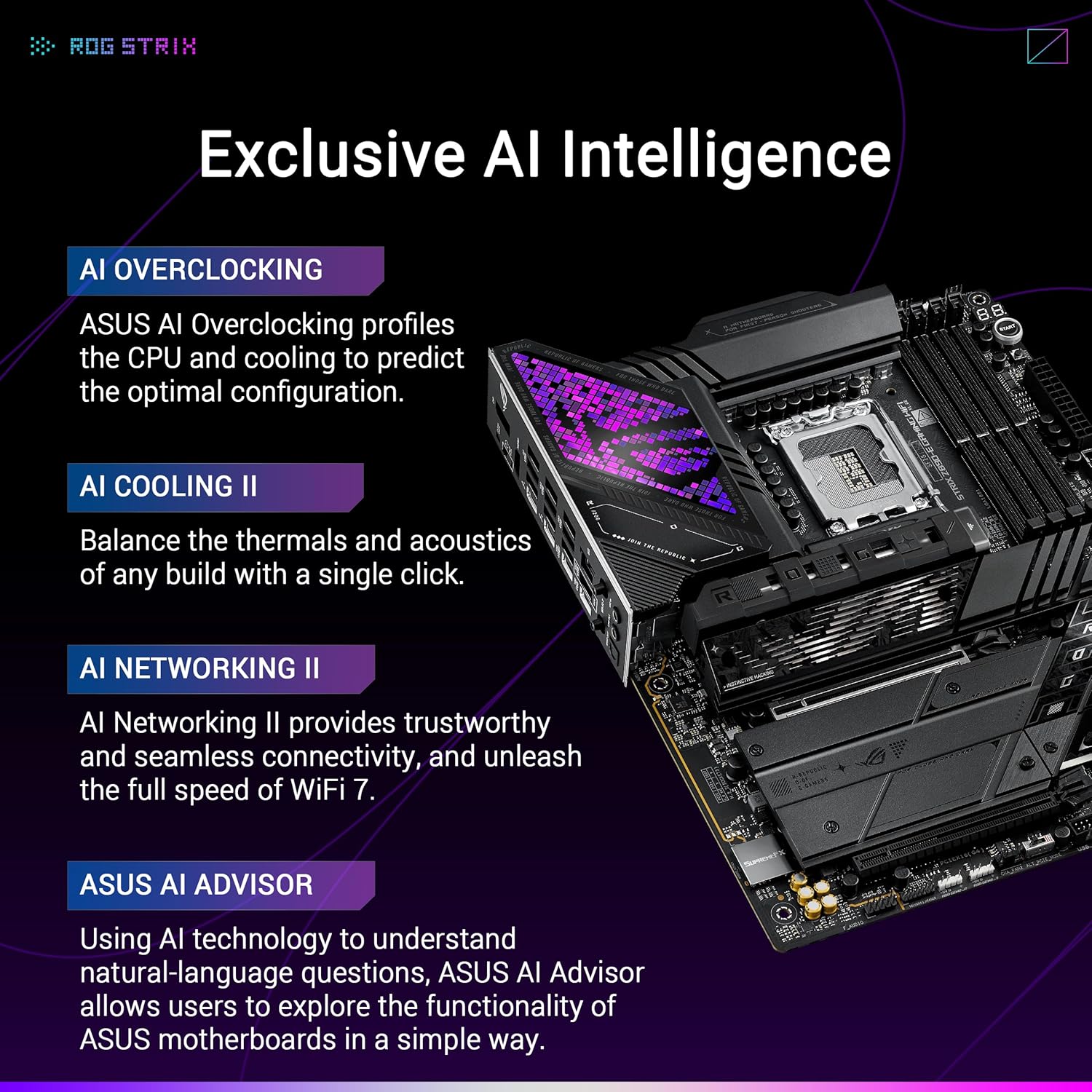 ASUS ROG Strix Z890-E Gaming WiFi IntelÂ® Z890 LGA 1851 ATX Motherboard, Advanced AI PC-Ready, 18+2+1+2 Stages, DDR5, WiFi 7, 7X M.2, Thunderboltâ„¢ 4, USB...