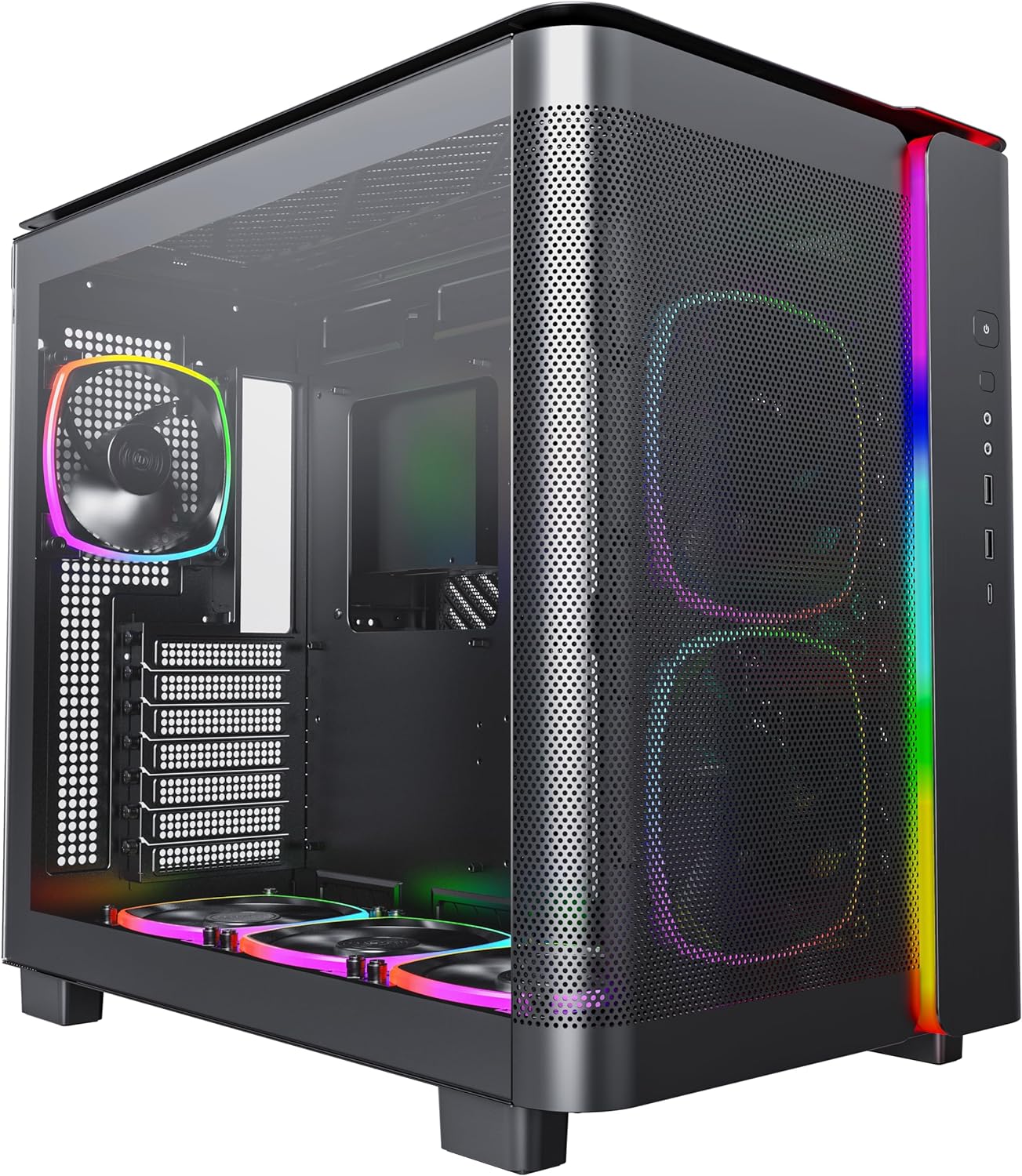 MONTECH, KING 95 PRO Dual-Chamber ATX Mid-Tower PC Gaming Case, High-Airflow, Toolless Panels, Sturdy Curved Tempered Glass Front, Six ARGB PWM Fan Pre-installed with Fan Hub, Black