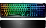 SteelSeries Apex 3 Water Resistant Gaming Keyboard, Premium Magnetic Wrist Rest, Whisper Quiet Gaming Switch, 10-Zone RGB Illumination, Anti-Ghosting, English US Layout, Black | 64795