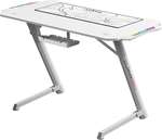 Gamax TD-03 Gaming Table, Built-In RGB , Cable Management, Cup Holder, Headphone Hook, Carbon Fibre, Steel Frame, MousePad, 110x60x75cm Size, White | TD-03