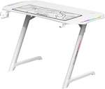 Gamax TD-03 Gaming Table, Built-In RGB , Cable Management, Cup Holder, Headphone Hook, Carbon Fibre, Steel Frame, MousePad, 110x60x75cm Size, White | TD-03