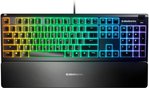 SteelSeries Apex 3 Water Resistant Gaming Keyboard, Premium Magnetic Wrist Rest, Whisper Quiet Gaming Switch, 10-Zone RGB Illumination, Anti-Ghosting, English US Layout, Black | 64795