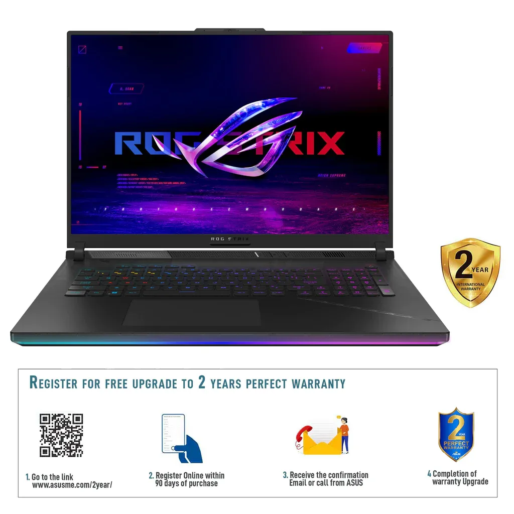 ASUS ROG STRIX SCAR 18 G834JY-N6064W | Core i9 13980HX, 32GB RAM, 2TB SSD, 18" WQXGA(2560x1600) 240Hz, 16GB NVIDIA RTX 4090, Win11 Home, Eng-Arb K/B, Black +Backpack