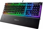 SteelSeries Apex 3 Water Resistant Gaming Keyboard, Premium Magnetic Wrist Rest, Whisper Quiet Gaming Switch, 10-Zone RGB Illumination, Anti-Ghosting, English US Layout, Black | 64795