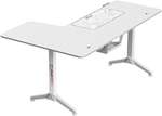 Gamax HY-R L-Shaped Gaming Table with Mousepad, Headphone Hook, Cup Holder, And Cable Management, 1.2mm Thick Steel, P2 Carbon Fiber Grain, 160x100x75cm Size, White | HY-R-WHT