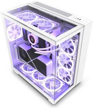  NZXT H9 Elite Dual-Chamber ATX Mid-Tower PC Case, Unique Glass Panel, Intuitive Cable Mgt, 360mm Radiators & 10x120mm Fans Support, Built-in RGB & Fan Controller, USB 3.2 Type-C/A, White | CM-H91EW-01