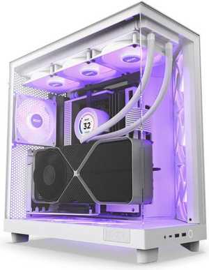 NZXT H6 Flow RGB Compact Dual-Chamber Airflow Mid-Tower ATX Case, Panoramic Glass Panels, Up to 360 mm Radiator & 3x 120mm RGB Fans, Cable Mgt, USB-C 3.2 / USB-A 3.2, White | CC-H61FW-R1