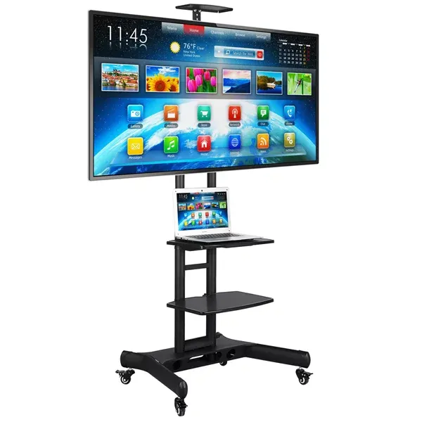 TV CART For Flat panel & Curved with Camera shelf & DVD/AV shelf included Support TV 32â€³ ~75â€³