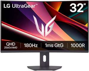 LG UltraGear G6 Gaming Curved Monitor, 32" VA Display, QHD Resolution, 180Hz Refresh Rate, 1ms (GtG) Repsonse Time, AMD FreeSync Premium Technology, Black Stabilizer, Black | 32G600A-B
