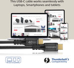 Promate PowerBolt240 240W Super Speed Fast Charging USB-C Cable, Supports Data Transfer Speeds Up to 40Gbps & 8K@60Hz Video, 10000+ Bend Lifespan, 2 Meters, Black | PowerBolt240-2m