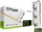 ZOTAC GAMING GeForce RTX 5070 AMP Graphics Card, 12GB GDDR7 192-Bit Memory, 2587 MHz Engine Clock, 28 Gbps Memory Clock, 6144 CUDA Cores, PCI Express 5.0 x16, White | ZT-B50700FQ-10P