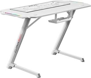 Gamax TD-03 Gaming Table, Built-In RGB , Cable Management, Cup Holder, Headphone Hook, Carbon Fibre, Steel Frame, MousePad, 110x60x75cm Size, White | TD-03
