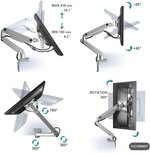 Skill Tech Dual Monitor Arm Stand Desk Mount Bracket with Height Adjustable Full Motion Double Arm Desktop Clamp Mount for 13"-32" LCD LED Screens VESA 75-100mm 1kg Up to 9kg | SH100-C024