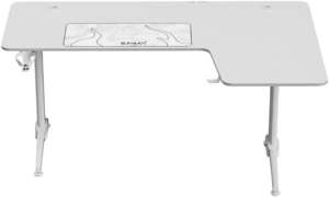 Gamax HY-R L-Shaped Gaming Table with Mousepad, Headphone Hook, Cup Holder, And Cable Management, 1.2mm Thick Steel, P2 Carbon Fiber Grain, 160x100x75cm Size, White | HY-R-WHT