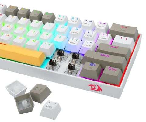 Redragon Draconic Pro 60% Wired Mech Gaming Keyboard, RGB Backlighting, Dust-Proof Brown Switch, 61 Keys, Built-in Rechargeable Battery, USB Type C, Yellow-White-Grey | K530-YL&WT&GY-RGB-PRO