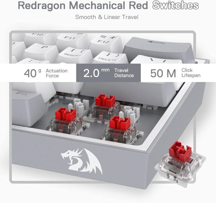 Redragon FIZZ K617 60% Mechanical Keyboard, Red Key Switches