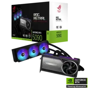 ASUS NVIDIA GeForce RTX 5090 ROG Astral LC OC 32GB GDDR7 PCI-Express Graphics Card, 2610MHz, Memory 16GB 28000MHz GDDR7, Cuda Cores: 10752, VR Ready, PhysX/CUDA Enabled, NVIDIA Blackwell, 4nm Process, Real-Time Ray Tracing, DLSS 4